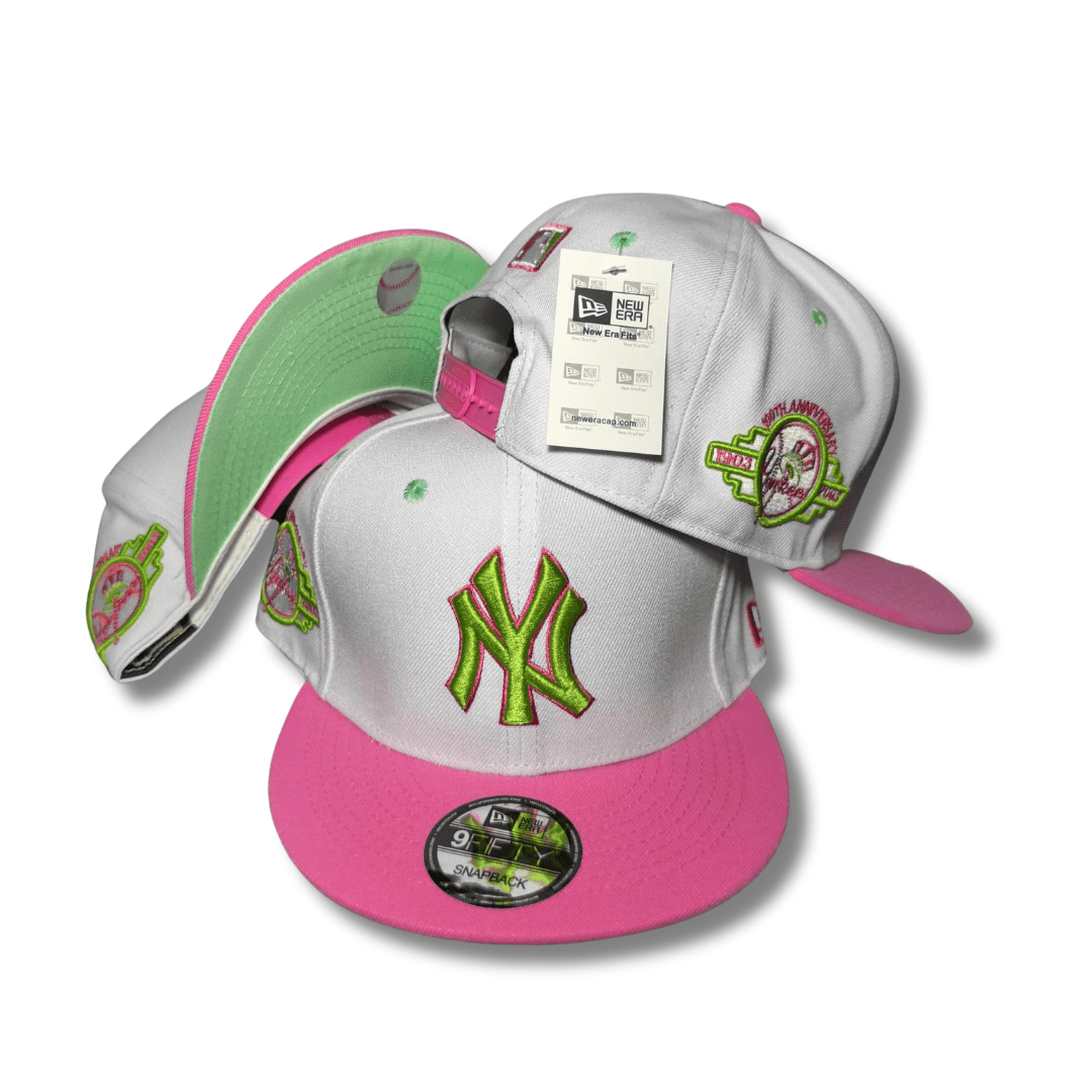 New York Yankees White with Neon Green and Pink Accents – Snapback Cap